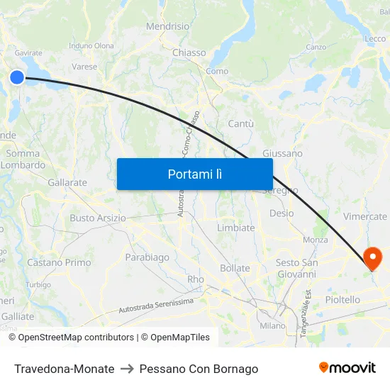 Travedona-Monate to Pessano Con Bornago map