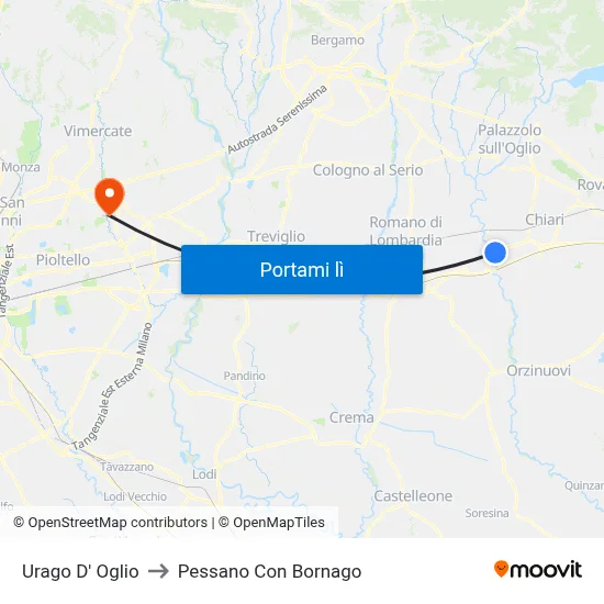 Urago D' Oglio to Pessano Con Bornago map