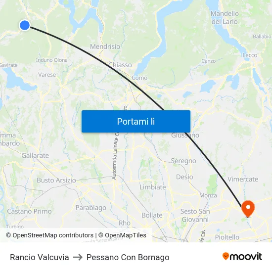 Rancio Valcuvia to Pessano Con Bornago map
