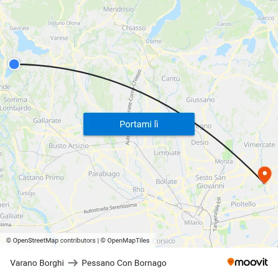 Varano Borghi to Pessano Con Bornago map