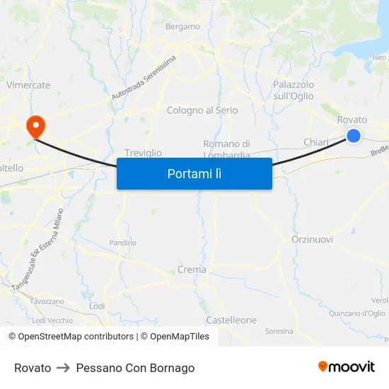 Rovato to Pessano Con Bornago map