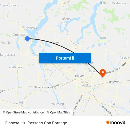 Gignese to Pessano Con Bornago map