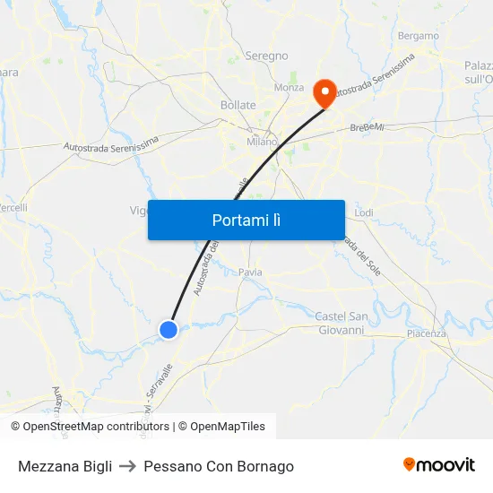 Mezzana Bigli to Pessano Con Bornago map