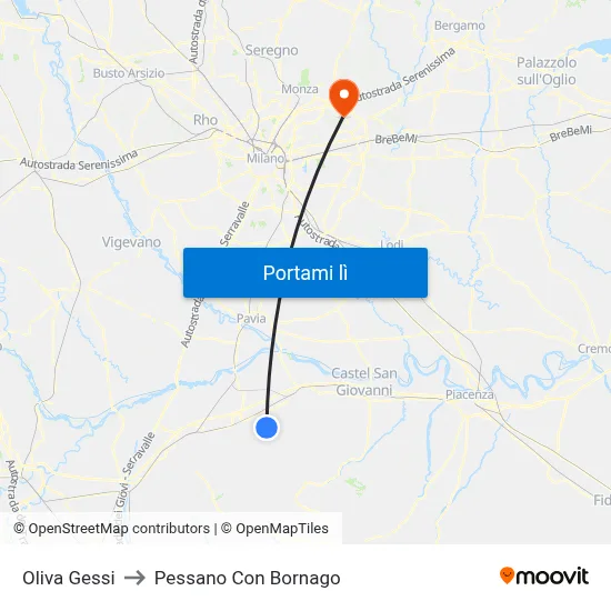 Oliva Gessi to Pessano Con Bornago map