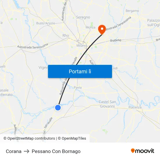 Corana to Pessano Con Bornago map
