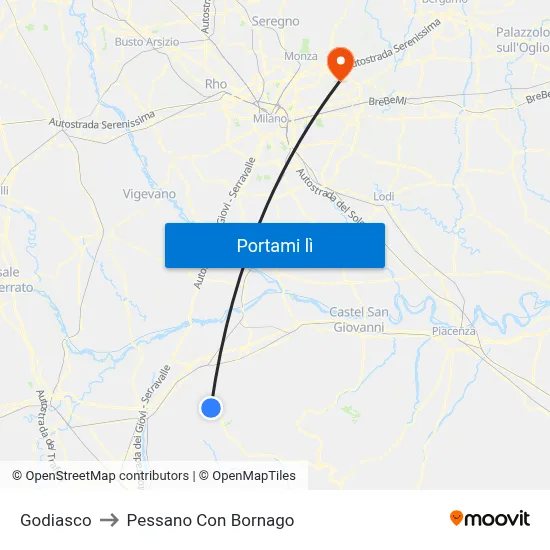 Godiasco to Pessano Con Bornago map
