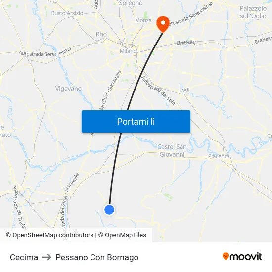 Cecima to Pessano Con Bornago map