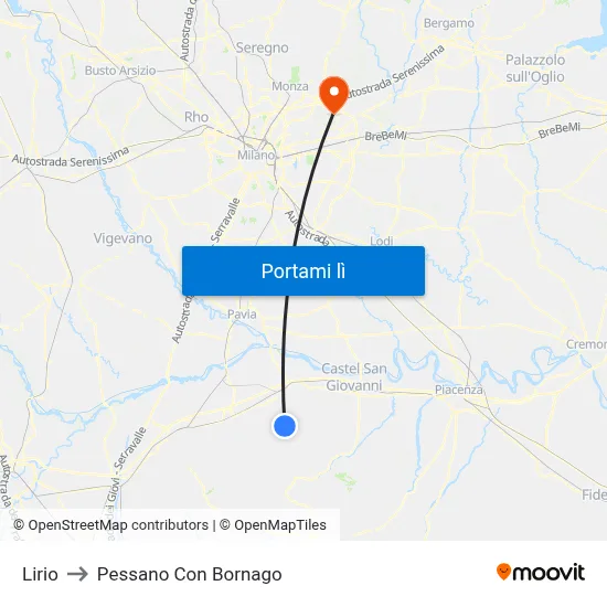 Lirio to Pessano Con Bornago map