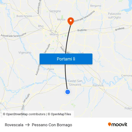 Rovescala to Pessano Con Bornago map
