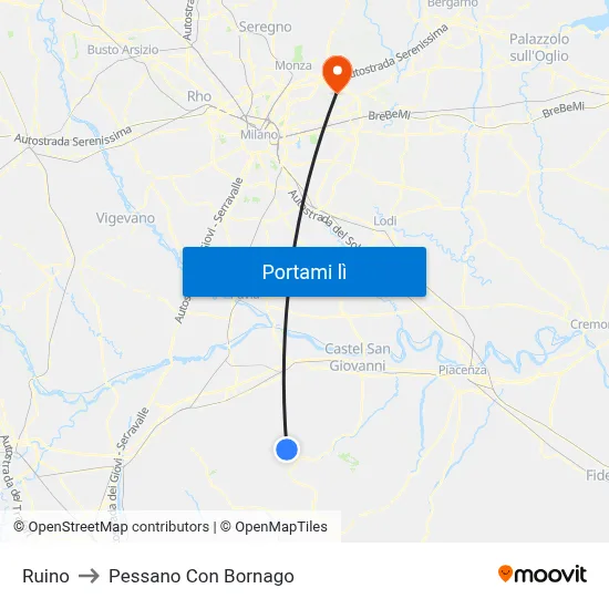 Ruino to Pessano Con Bornago map