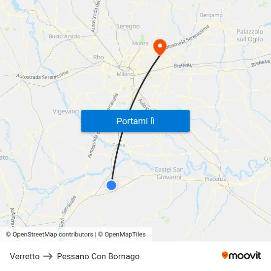 Verretto to Pessano Con Bornago map