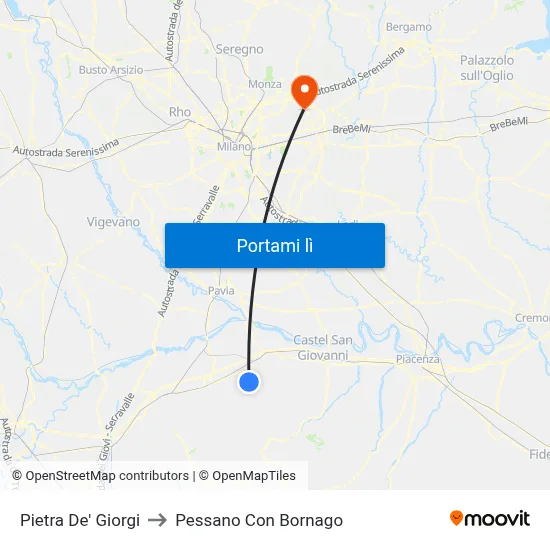 Pietra De' Giorgi to Pessano Con Bornago map