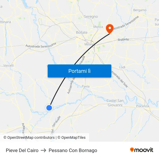 Pieve Del Cairo to Pessano Con Bornago map