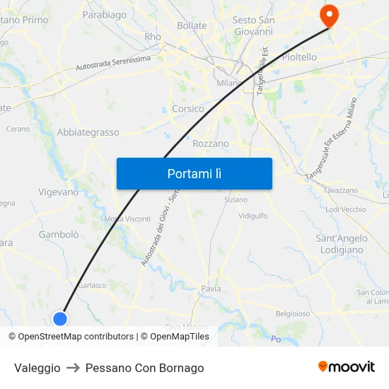 Valeggio to Pessano Con Bornago map