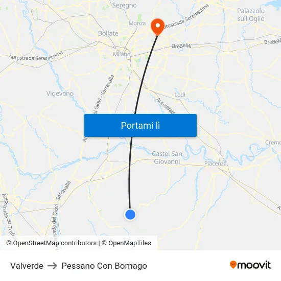 Valverde to Pessano Con Bornago map