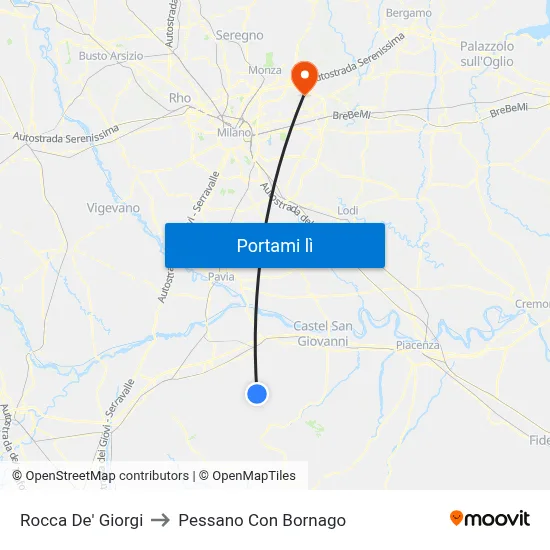 Rocca De' Giorgi to Pessano Con Bornago map