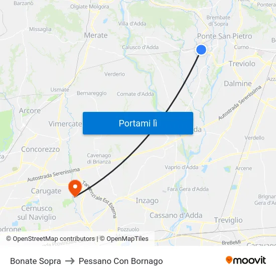 Bonate Sopra to Pessano Con Bornago map