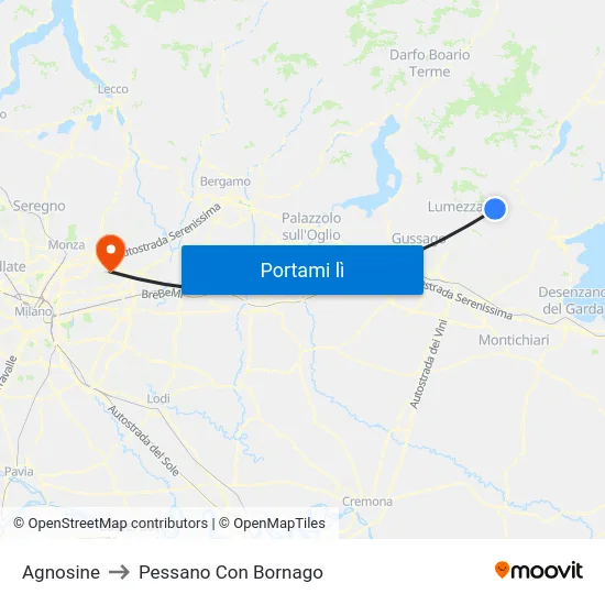 Agnosine to Pessano Con Bornago map