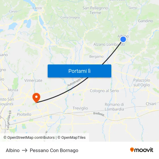 Albino to Pessano Con Bornago map