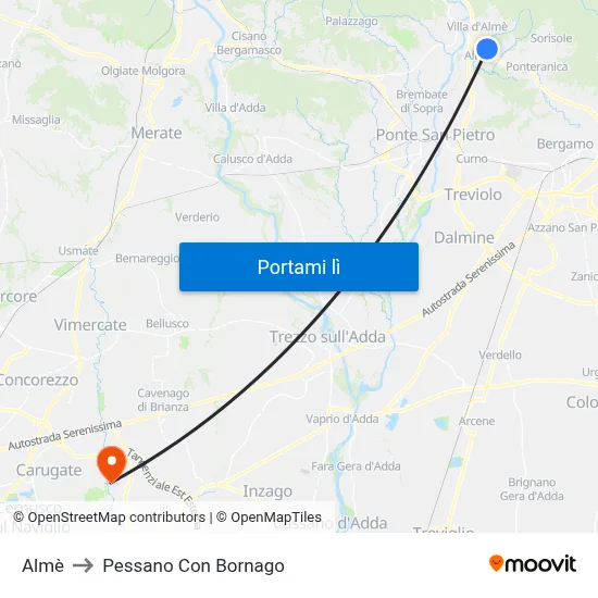 Almè to Pessano Con Bornago map