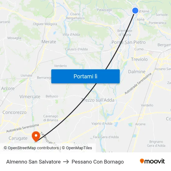 Almenno San Salvatore to Pessano Con Bornago map