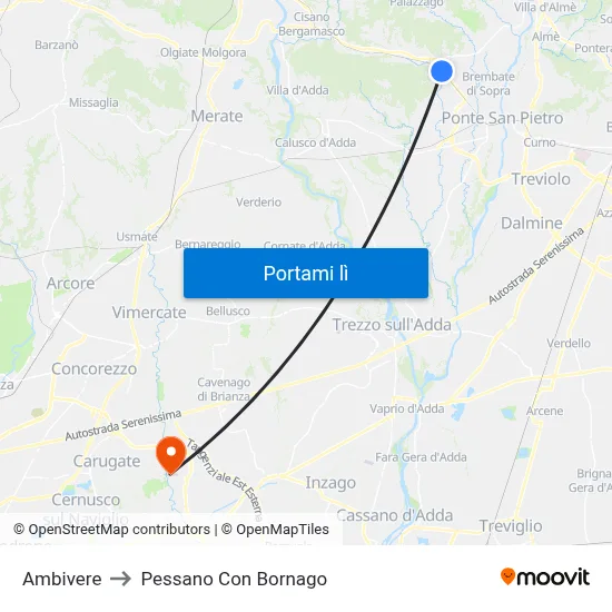 Ambivere to Pessano Con Bornago map