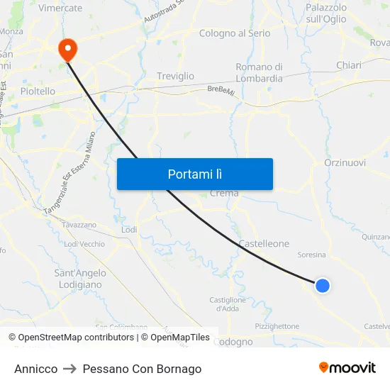 Annicco to Pessano Con Bornago map