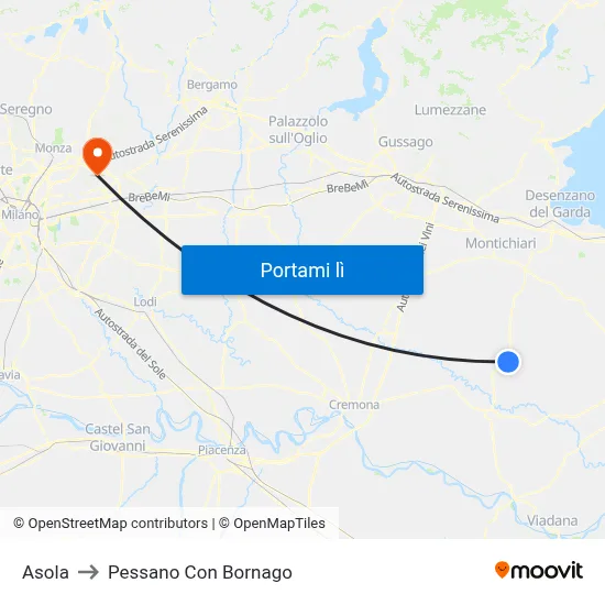 Asola to Pessano Con Bornago map