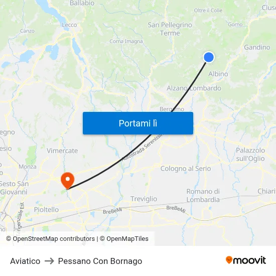 Aviatico to Pessano Con Bornago map