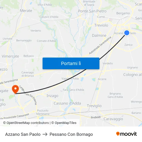 Azzano San Paolo to Pessano Con Bornago map