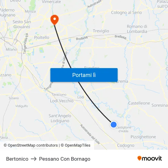 Bertonico to Pessano Con Bornago map