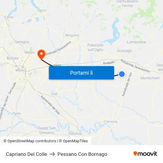 Capriano Del Colle to Pessano Con Bornago map