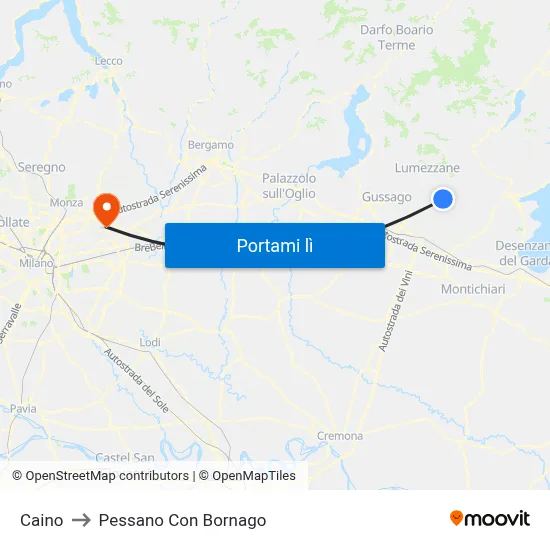 Caino to Pessano Con Bornago map