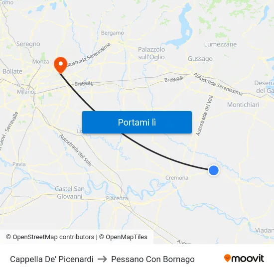 Cappella De' Picenardi to Pessano Con Bornago map
