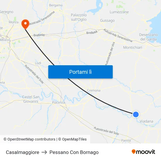 Casalmaggiore to Pessano Con Bornago map