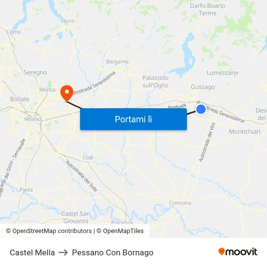 Castel Mella to Pessano Con Bornago map