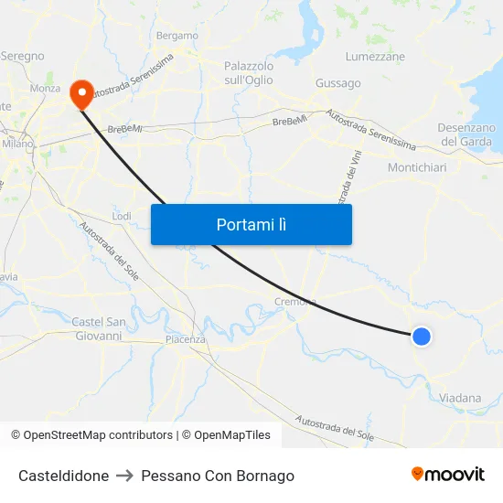 Casteldidone to Pessano Con Bornago map