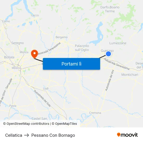 Cellatica to Pessano Con Bornago map