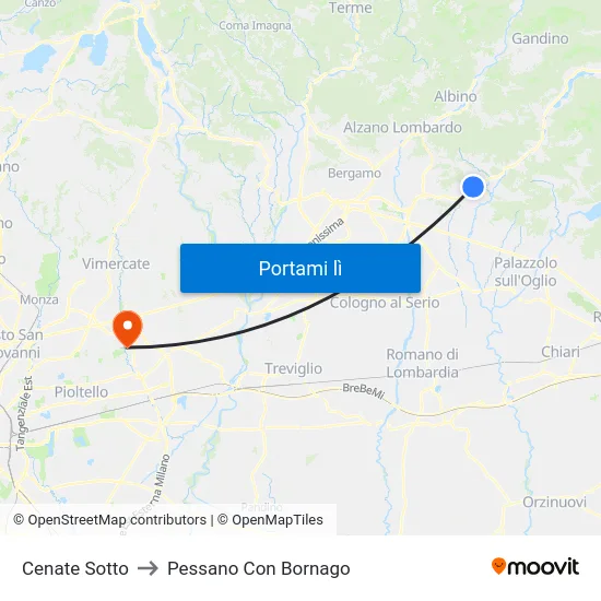 Cenate Sotto to Pessano Con Bornago map