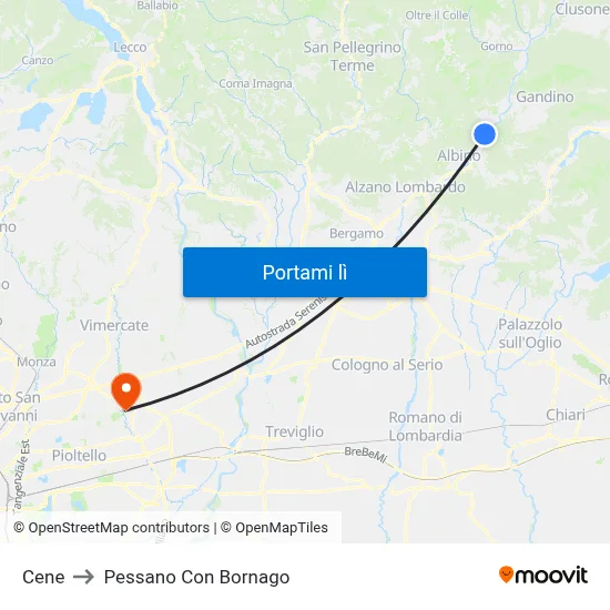 Cene to Pessano Con Bornago map