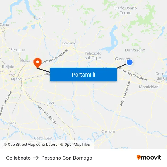 Collebeato to Pessano Con Bornago map