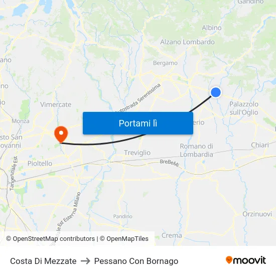 Costa Di Mezzate to Pessano Con Bornago map