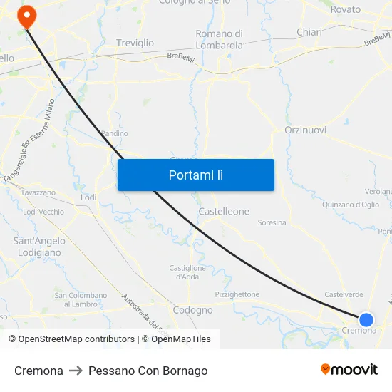 Cremona to Pessano Con Bornago map