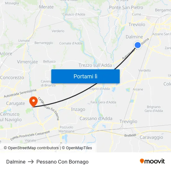 Dalmine to Pessano Con Bornago map