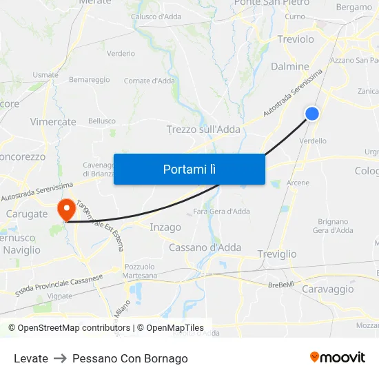 Levate to Pessano Con Bornago map