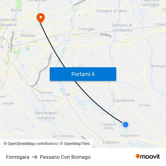 Formigara to Pessano Con Bornago map
