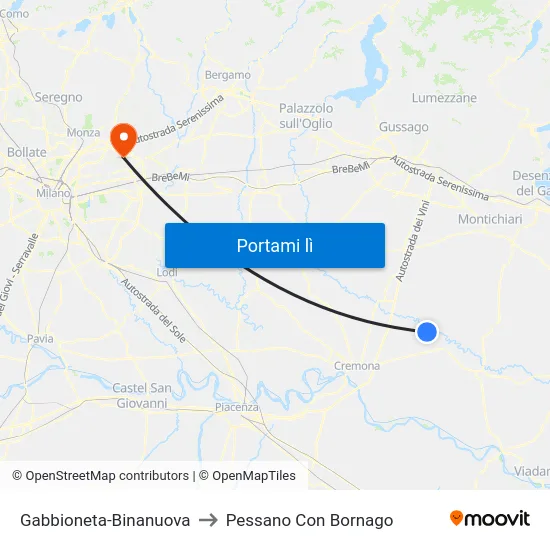 Gabbioneta-Binanuova to Pessano Con Bornago map