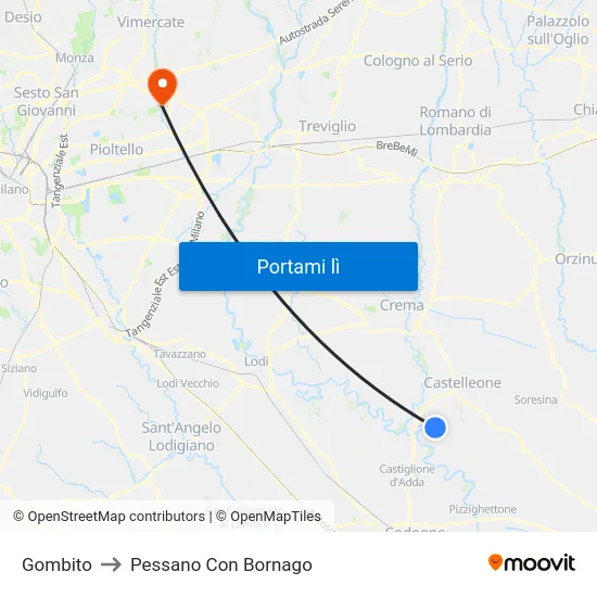 Gombito to Pessano Con Bornago map