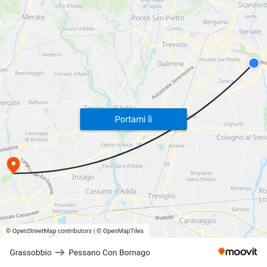Grassobbio to Pessano Con Bornago map