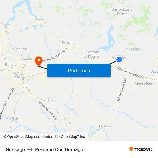 Gussago to Pessano Con Bornago map